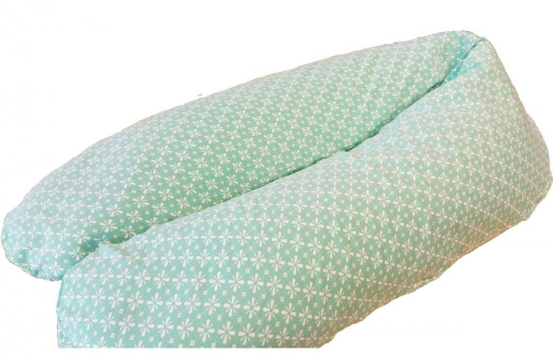 Atelier MiaMia cuscino per allattamento o cuscino per chi dorme sul fianco verde menta, motivo floreale bianco 45