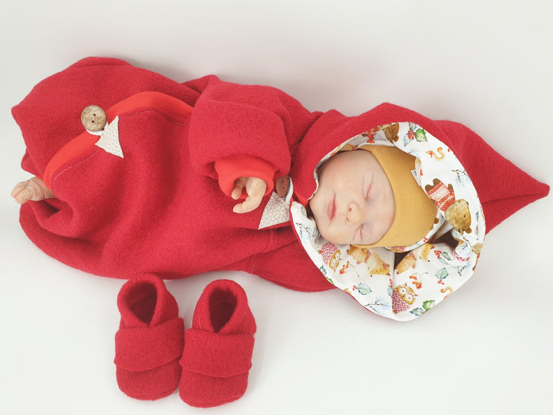 Walk - Overall Baby Kind von 50 bis 110 Designer rot Waldtiere Walkoverall von Atelier MiaMia